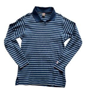 Levi’s Blue White Striped Long Sleeve Polo Shirt Small Vintage Y2K Casual